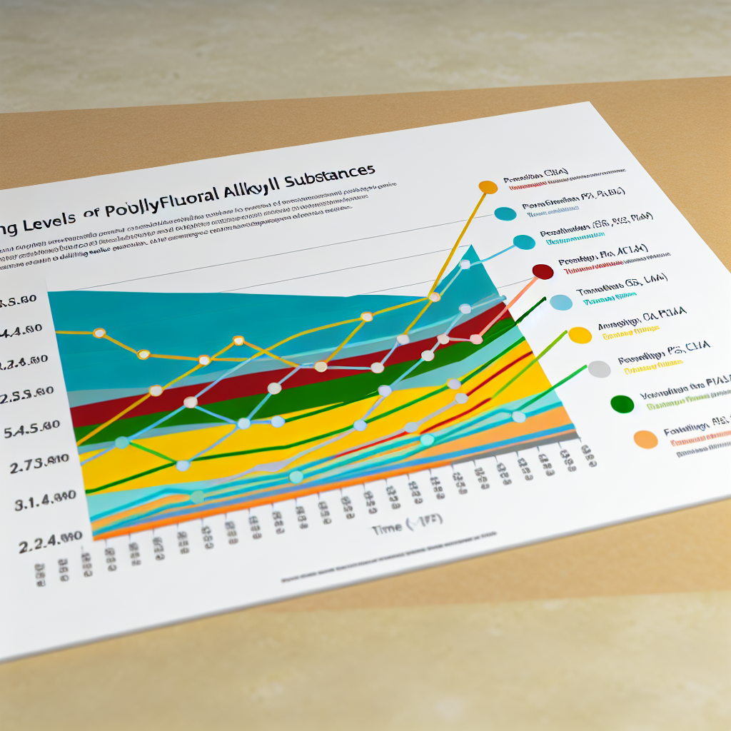 A graph showing the rising concentration levels of PFAS in various states' drinking water.